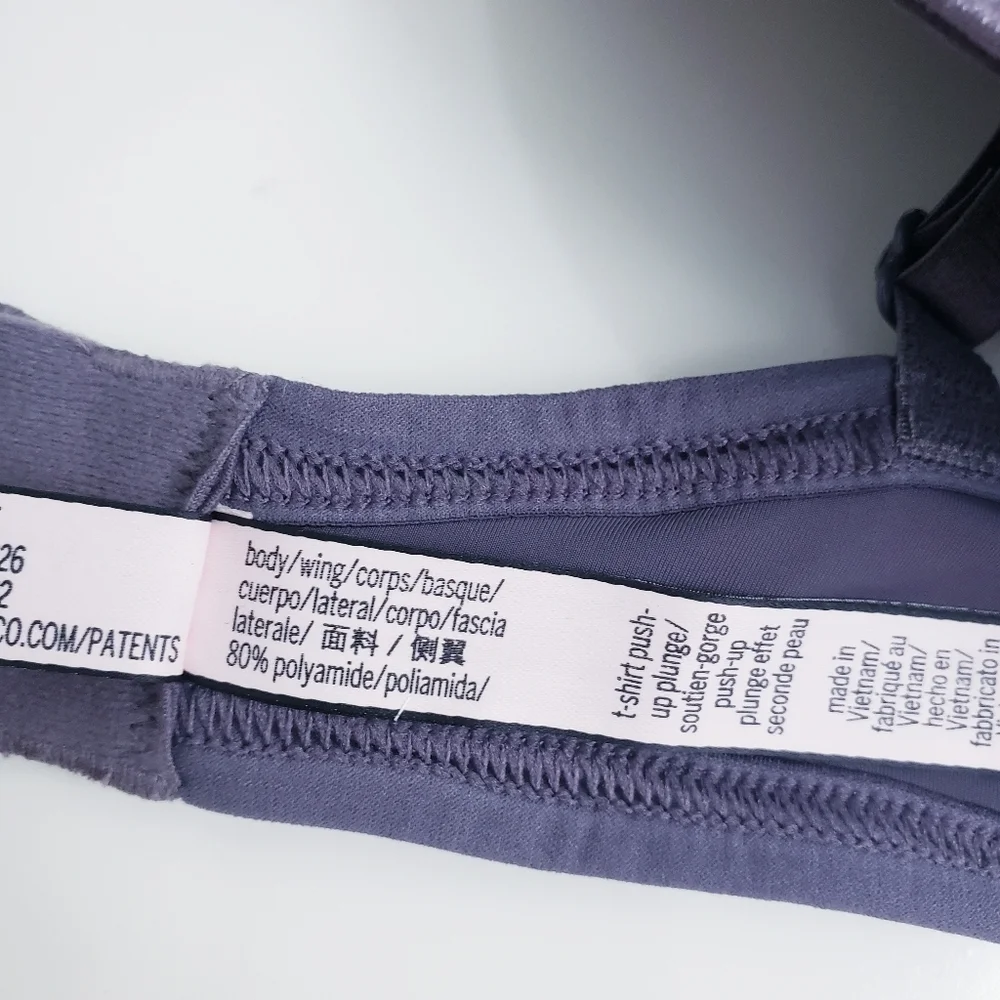 Victorias Secret T-Shirt Pushup Plunge Purple Heathered Silver Bra